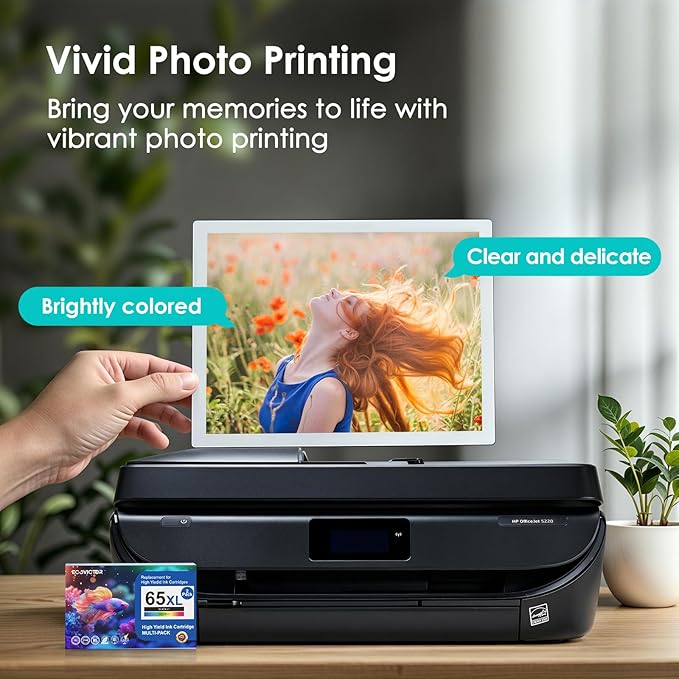 Eco-Friendly Remanufactured Ink Cartridge Replacement for HP Ink 65 XL 65XL Black and Color Combo Pack for 5055 5052 5010 5070 5014 3755 2655 3720 3722 3723 3752 3758 2652 2624 2640 Printer-DeskLoop Office