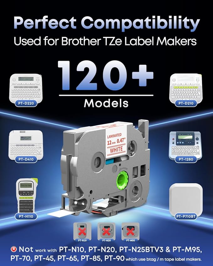 TZe-232 TZ Tape 12mm 0.47 Laminated Red on White P Touch Label Tape | Replace - Image 3