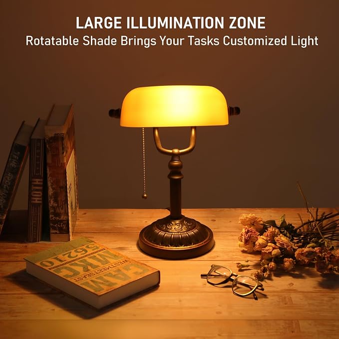 TORCHSTAR Amber Glass Bankers Desk Lamp - Image 4