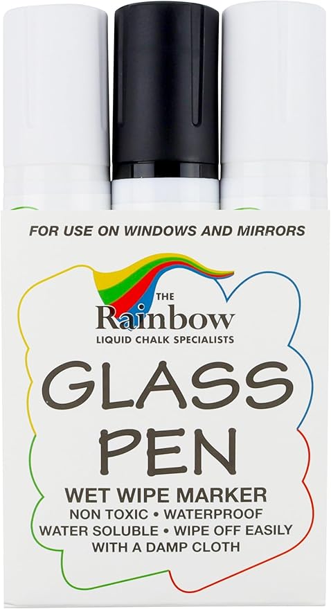 Glass Pen Window Marker: Liquid Chalk Pens for Glass, Whiteboard Markers with Washable Paint - Graduation, Car Windows, Mirror Pen, Storefront, Wedding, Party (3 Pens - Black & White - Jumbo Tip)-DeskLoop Office