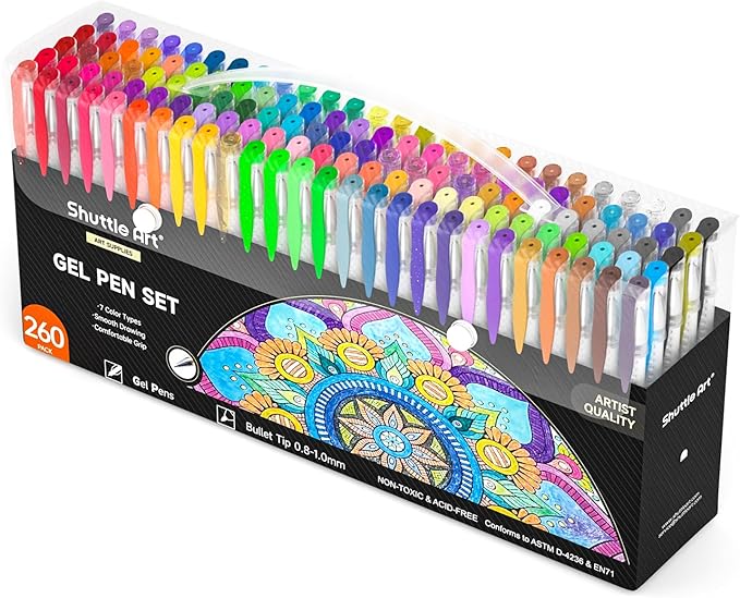 Shuttle Art 260 Pack Gel Pens Set, 130 Colors with 130 Refills for Adults Coloring Books Drawing Crafts Scrapbooking Journaling-DeskLoop Office