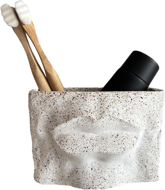 1PC Nordic - Style Textured Concrete Multi - Purpose Toothbrush Holders for Bathroom & Modern Pen Holder for Desk,Cement Toothbrush Stand-DeskLoop Office