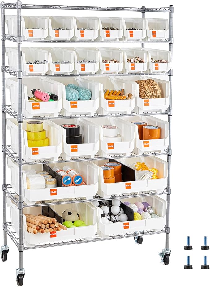 VEVOR 7-Tier Rolling Bin Storage Rack, 24 Organizer Bins, Bin Rack Storage by VEVOR