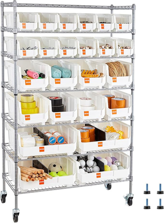 VEVOR 7-Tier Rolling Bin Storage Rack, 24 Organizer Bins, Bin Rack Storage by VEVOR