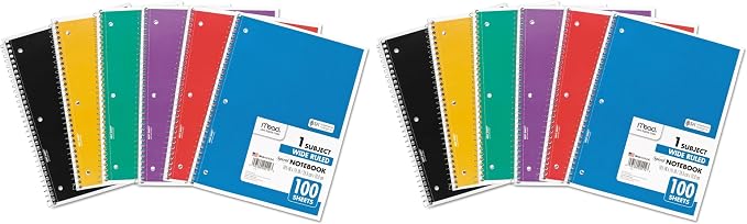 Mead Spiral Notebook, 1 Subject, Wide Ruled Paper, 100 Sheets, 10-1/2" x 8" by Mead