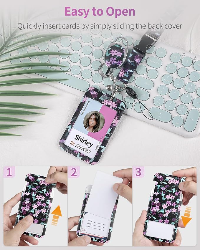 Uniclife Floral Sliding Badge Holder Purple Flower Plastic Case - Image 7