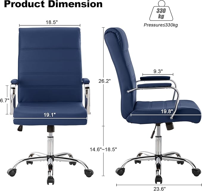 Modern Office Desk Chair, Conference Room Chairs, High Back Ergonomic Home ofiice Chair, Adjustable Height Swivel Executive Computer Chair with Padded Seat and Armrest (Blue)-DeskLoop Office