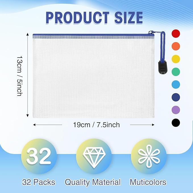 Jetec 32 Pcs Mesh Zipper Bags Toy Storage Bikini Organizer Bag Bolsas Para Guardar Trajes De Baño Waterproof Zipper Reusable Pouch Puzzle Multipurpose for Storage Office(Sweet Color,7.5 x 5 Inch)-DeskLoop Office
