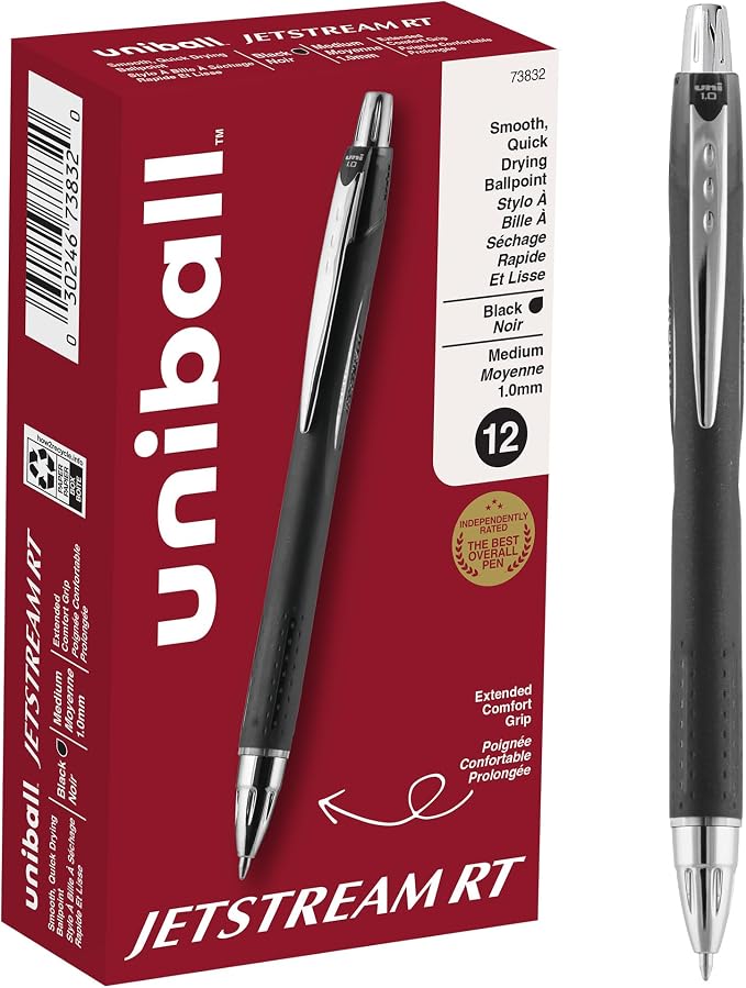Uniball Jetstream RT 12 Pack, 1.0mm Bold Black, Wirecutter Best Pen, School Pens by uni-ball