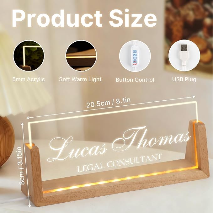 Custom Light Up Name Plate for Desk, Personalized LED Acrylic Name Sign - Image 5