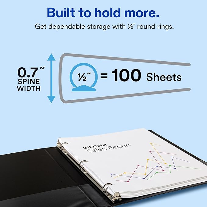 Avery Standard View 3 Ring Binder, 0.5" Round Rings, 100-Sheet Capacity - Image 2
