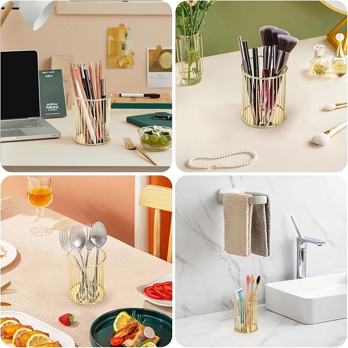 Yopay 4 Pack Gold Pencil Holder, Metal Pen Cup Makeup Brush Holder - Image 9
