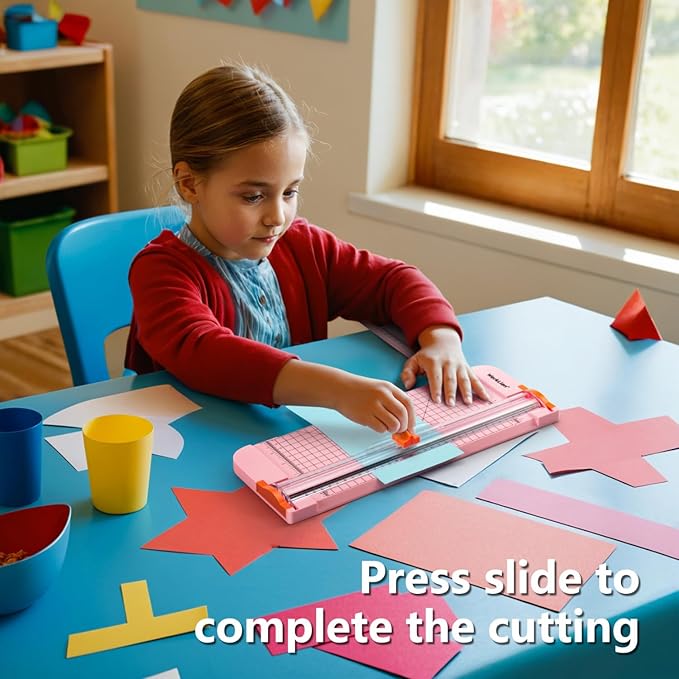 WORKLION Straight Paper Cutter For crafting – Pink 12 Inch Paper Trimmer With Security Safeguard and Side Ruler, Perfect for Cardstock, Coupon,Photos and Crafting Paper.-DeskLoop Office