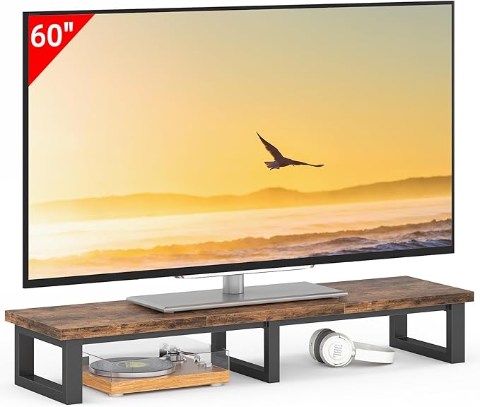 45" Large TV Riser for 32-60 inch TV, TV Riser Stand Shelf with Steel Legs,Tabletop TV Stand Riser for Home Office,Rustic Brown-DeskLoop Office