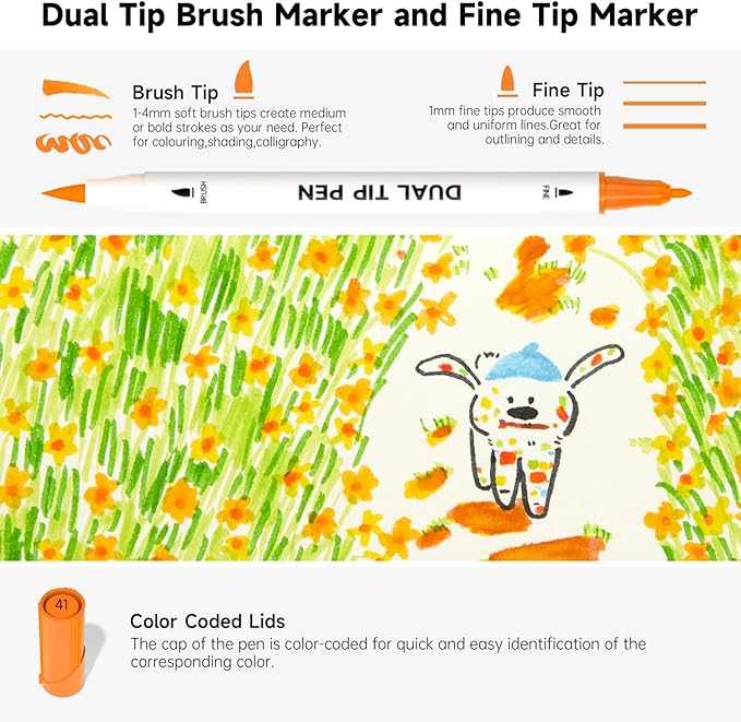 Shuttle Art Dual Tip Brush Marker Pens, 105 Colors Fine and Brush Tip Markers Set in Portable Case with 1 Coloring Book for Kids, Water-based Ink Adult Artist Coloring Calligraphy Journal Doodling-DeskLoop Office