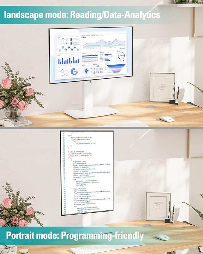 MOUNT PRO Single Monitor Stand Fits Max 32 inch Screen, Free-Standing Computer Desk Stand, Display Mount with Height Adjustable, Swivel, Tilt, Rotation, VESA Monitor Stand 100x100, White-DeskLoop Office