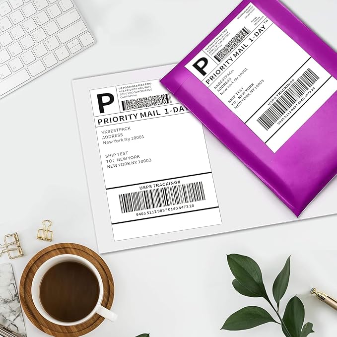 KKBESTPACK Half Sheet Shipping Labels for Laser and Inkjet Printers – 2 Per Page Self Adhesive Mailing Labels – White 8.5 x 5.5 (50 Labels)-DeskLoop Office