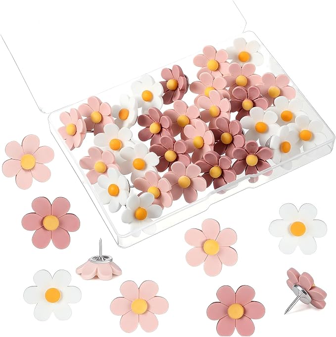 Cute Flower Push Pins, Decorative Bulletin Board Pins by PRAVICS