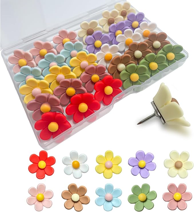 30pcs - 10 Colors Flower Push Pins Cute Thumb Tacks by Unknown