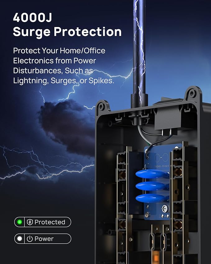 TROND Power Strip Surge Protector 10 ft Cord, 4000 Joules, ETL Listed, 13 Widely-Spaced Outlets Expansion with USB C Ports, Low-Profile Flat Plug, Wall Mount, Extension Cord, 14AWG Heavy Duty, Black