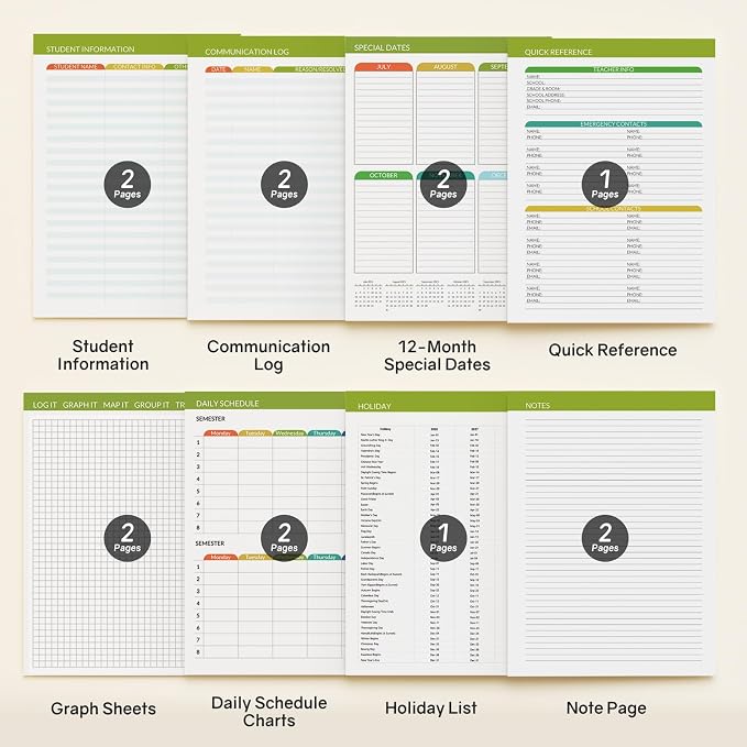 SUNEE Teacher Planner 2026-2027 Academic Year, 7 Periods Lesson Plan Book Jul - Image 5