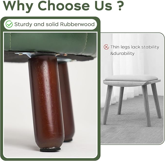 13in Small Foot Stool Ottoman, Round Faux Leather Foot Rest for Couch, Under Desk Pouf Footstool Footrest with Non-Skid Rubber Legs for Ling Room, Bedroom, 13''L x 13''W x 10.2''H, Green-DeskLoop Office