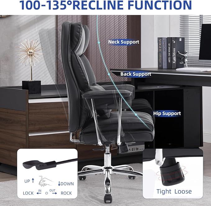 Big and Tall Office Chair 500lbs Wide Seat Executive Office Desk Chair High-Back Office Task Chair, Ergonomic Lumbar Support Computer Office Chairs for Heavy People(Black)-DeskLoop Office