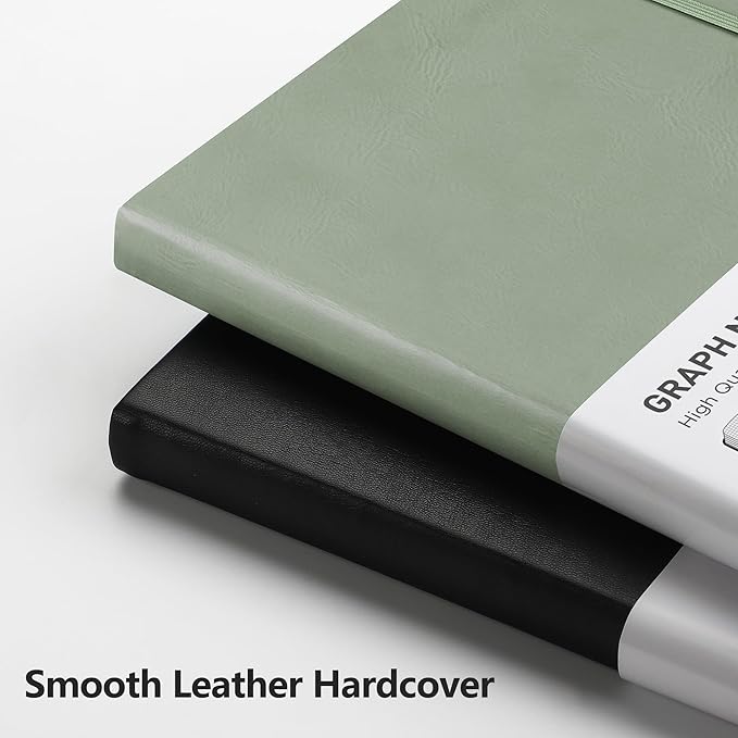 RETTACY Graph Grid Paper Notebook, 192 Pages, A5 Medium Size (5.7'' x 8.3''), 5 Squares per Inch, Leather Hardcover, 100 GSM Thick Paper, for School, Students, Math, Engineering (Sage Green)-DeskLoop Office