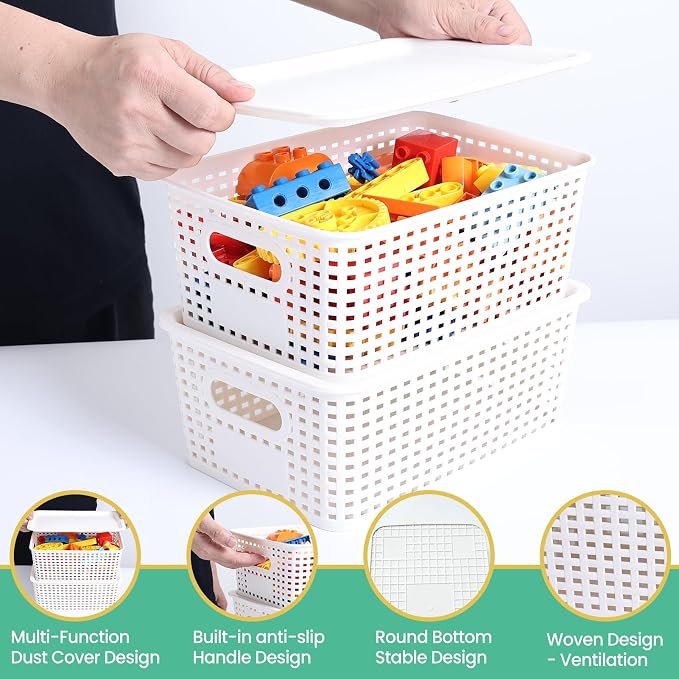 Plastic Storage Baskets with Lid-Plastic Storage Containers Stackable Storage - Image 3