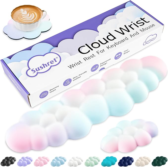 Sushret Cloud Wrist Rest Keyboard, Cloud Keyboard Wrist Pad Set by Sushret