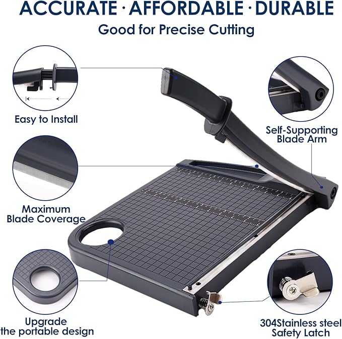 Paper Cutter,Heavy Duty Guillotine Paper Trimmer with Portable Base DesignandSafety Guard/Blade Lock,12" Cut Length Paper Slicer with17PCS Capacity,Cardstock/Laminating/Cardboard/Photos/Vinyl,(Grey)-DeskLoop Office