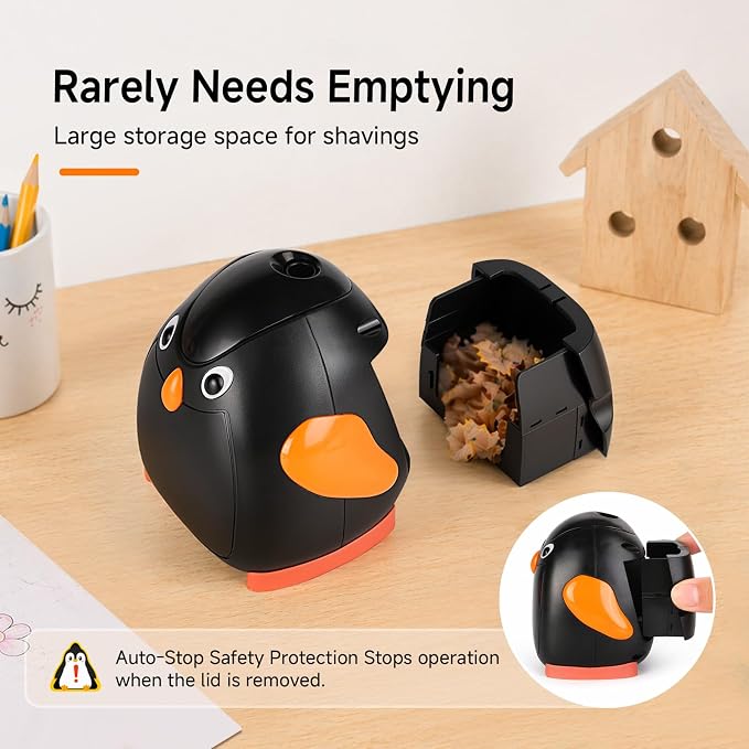 Penguin Battery Operated Pencil Sharpener, Animal-Inspired Desktop Stationery - Image 5