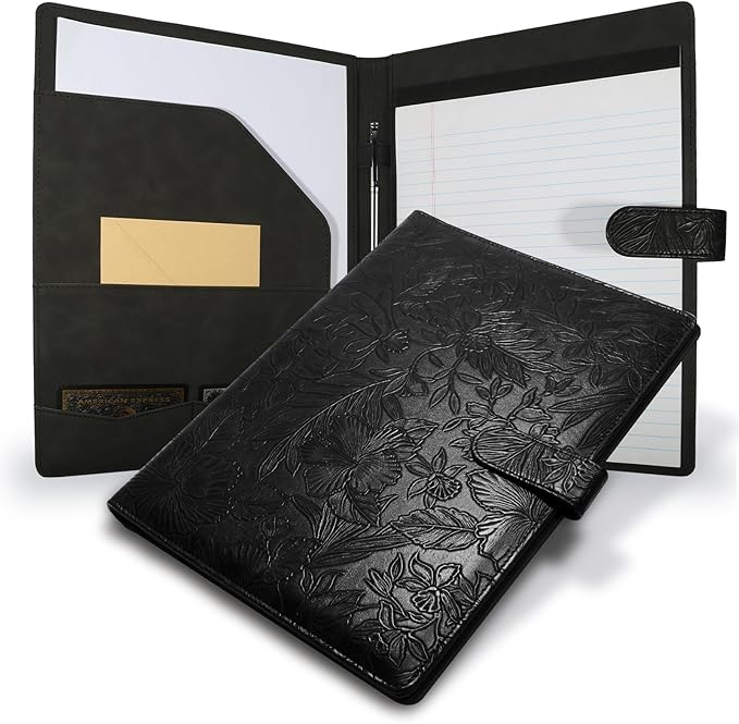 Professional Padfolio Portfolio Binder, Textured Embossing Faux Leather Folder by Mkobon