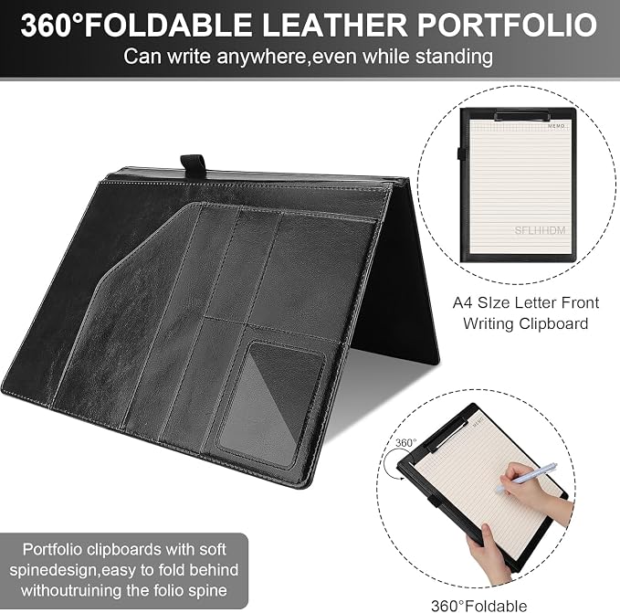 Portfolio Folder Padfolio with A4 Clipboard, Professional PU Leather Folder - Image 4