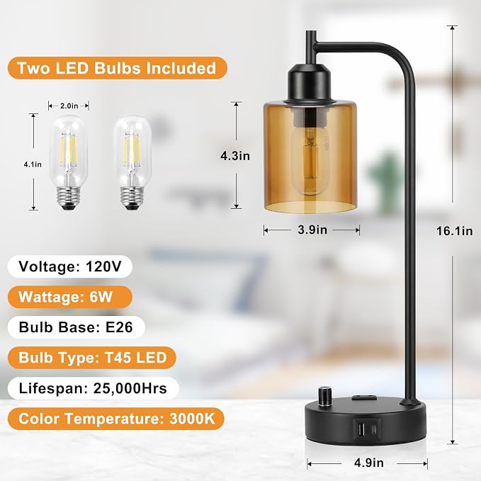 Industrial Bedside Lamps for Nightstand Set of 2 - Image 6