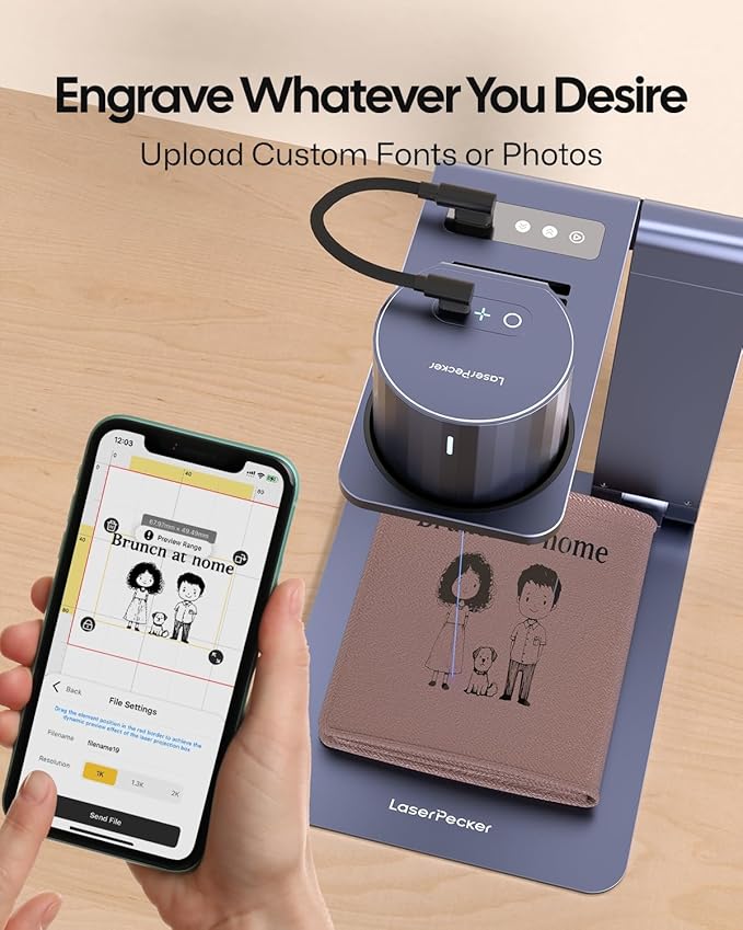 LaserPecker LP1 Pro Laser Engraver for Beginners, Mini Diode Wood Leather Felt Laser Engraver Portable Small Laser Engraving Machine, Suit Set with Laser Safety Glasses + Auto-focus Stand-DeskLoop Office