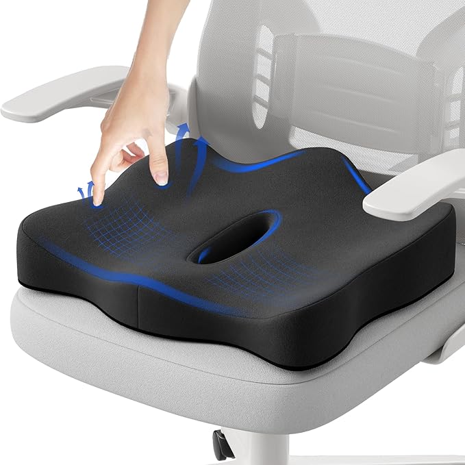 Seat Cushions for Office Chairs - Pressure Relief Seat Cushion - Car Seat Cushions for Pressure Relief, Tailbone Pain, Sciatica & Back Pain Relief for Office Chairs (Jet Black)-DeskLoop Office