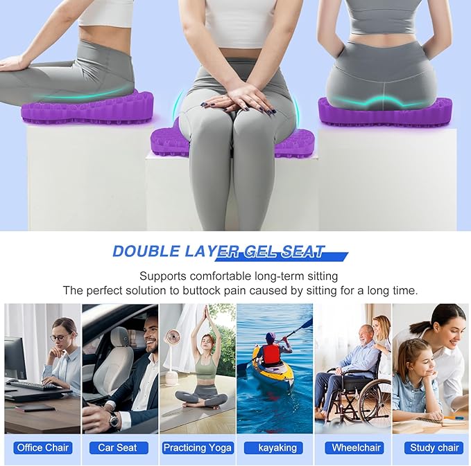 Thicken 19.7in Seat Cushion, Gel Seat Cushion for Long Sitting–Office Chair, Wheelchair, Car Pad, Large Cooling Support Pad for Back Pain, Sciatica, Tailbone Pain Relief-DeskLoop Office