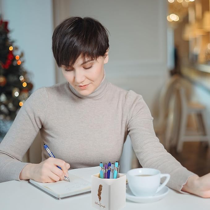 Zonon 38 Pieces Rubberized Ballpoint Pen with Stylus Tip Stylish Metal Pen Capacitive Styli with Soft Rubberized Grip, Black Ink for Most Devices (Blue Series)-DeskLoop Office