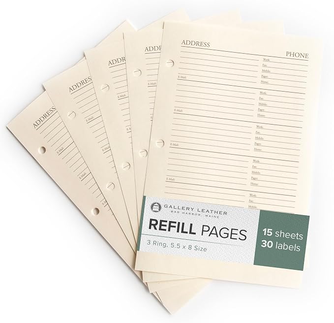 Gallery Leather Address Book Refill Replacement Pages by GalleryLeather