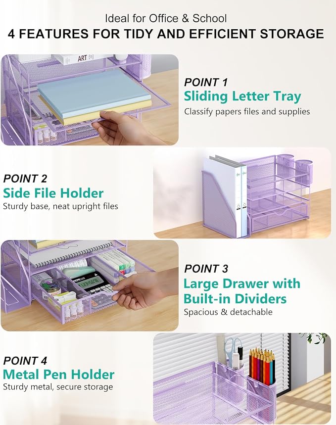 WALI Desk File Organizer, 4 Tier Desktop Paper Letter Tray Organizer - Image 4