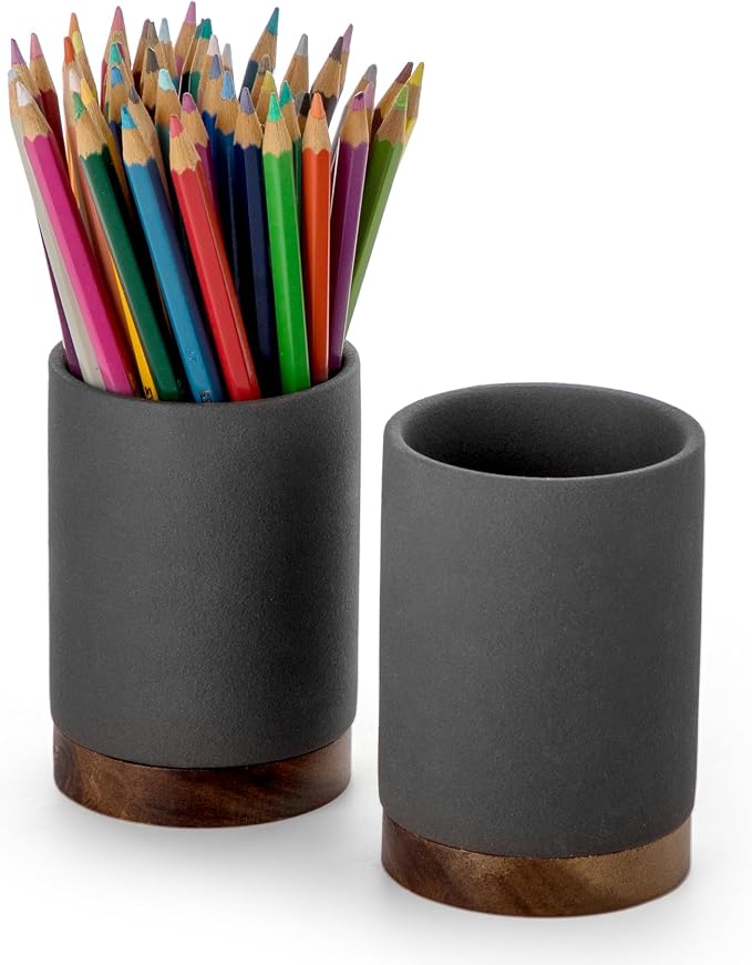 Pen Holder for Desk, Ceramic Pencil Organizer & Makeup Brush Holder, Office by Officepal