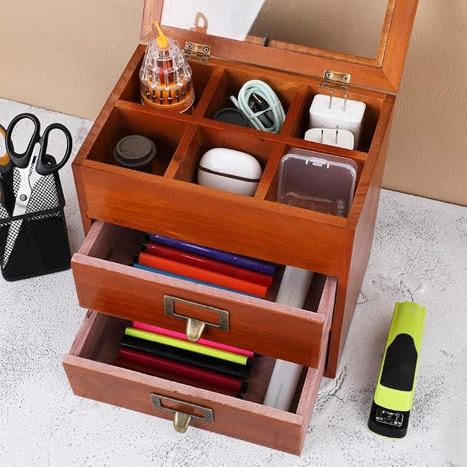 Wooden Storage Box Desk Organizer - Image 2