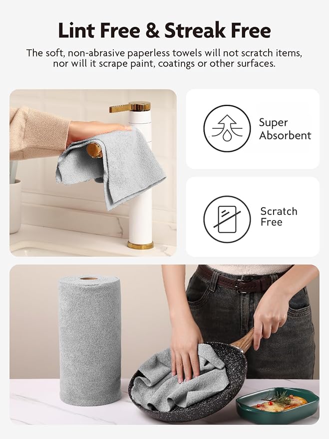 Fantasticlean Microfiber Cleaning Cloth Roll -90 Pack, Tear Away Microfiber Towels, 12" x 12", Reusable, Washable, Scratch Free, Ultra Absorbent Dish Rags for Car, Home, Garage or Shop (Grey)-DeskLoop Office