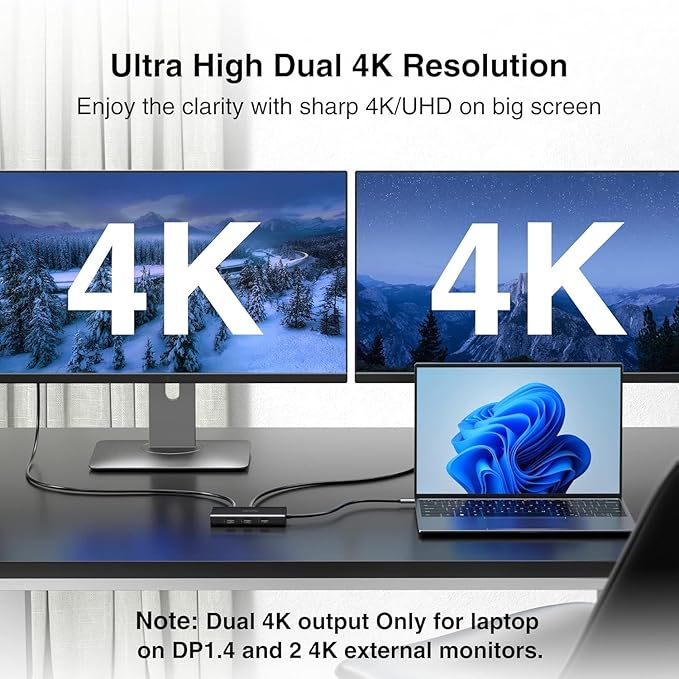 ABIWAZY USB C Docking Station Dual Monitor for HP Dell Lenovo Thinkpad Surface, 8 in 1 Computer Multiple Monitor Hub Adapter to Dual 4K HDMI,DisplayPort,VGA, 00W PD,3 USB for Windows Laptops(Black)-DeskLoop Office