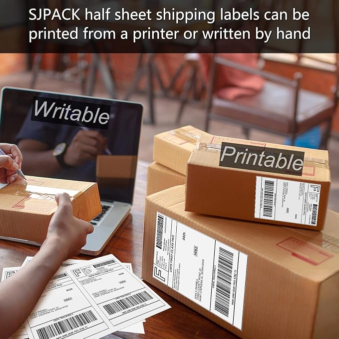 SJPACK 100 Half Sheet Shipping Labels 5-1/2" X 8-1/2" Address Blank Labels - Image 4