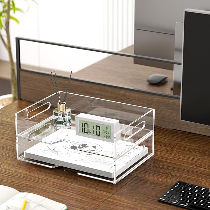HIIMIEI Acrylic Paper Tray 2 Pack Clear Letter Tray Desk Stackable Organizer - Image 3