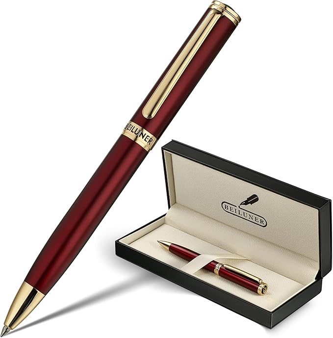 BEILUNER Red Lacquer Gel Pen With 24K Gold Finish, Retractable Pens, Gift Pen Set, Professional, Elegant, Writing, Executive, Office, Nice Fancy Designer, Perfect for Men and Women-DeskLoop Office