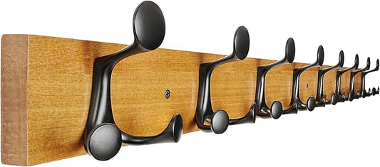 SKOLOO 43-Inch Light Brown Wood Coat Rack Wall Mount with 8 Triple Hooks - Ideal for Family Entrances, Classrooms, and Pet Supplies Storage - Perfect Coat Hooks for Wall-DeskLoop Office