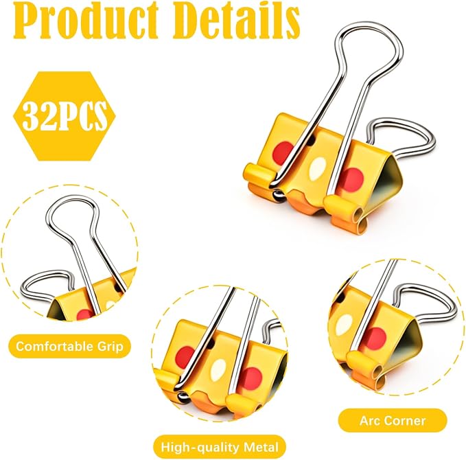 BAYTORY 32Pcs Cute Binder Clips, 3/4 Inch Small Binder Clips, Colored Paper Clip - Image 3